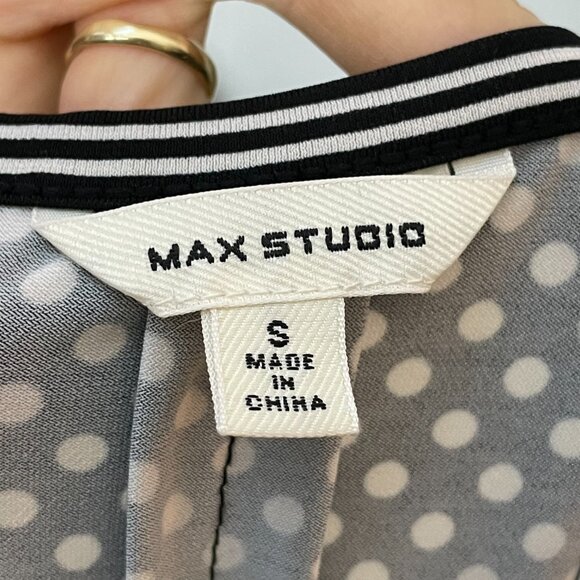 Max Studio Dress Polka Dot Black White Fit and Flare Sleeveless Sz Small A-Line - Picture 9 of 13